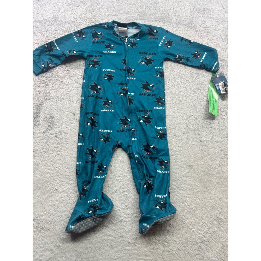NHL San Jose Sharks Infant Teal Footed Sleeper Pajamas 18M New With Tags